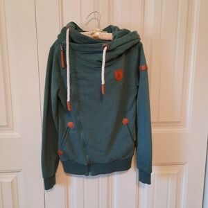 Wanakome Womens Green Diagonel Zip Sweatshirt